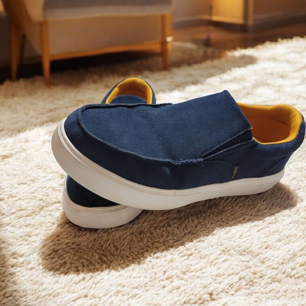 Comfoot Mens size 12 Blue/Gold Slip-On Loafers for Treating Planter Fasciitis
